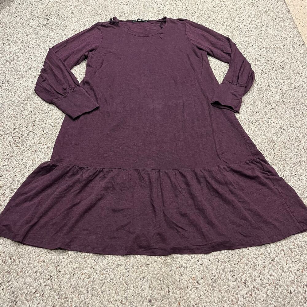 Gudrun Sjoden Long Sleeve Linen Midi Dress L Purple Coastal Lagenlook Classic